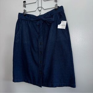 Liz Claiborne NWOT Navy Cotton Linen Blend A-Line Button Midi Skirt Size 10